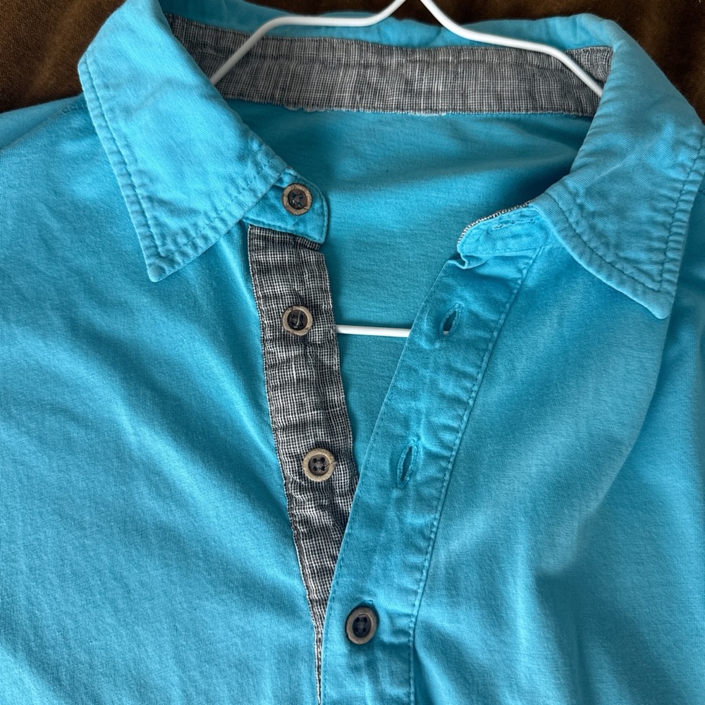 Covet Turquoise and Gray Casual Button Down Shirt
